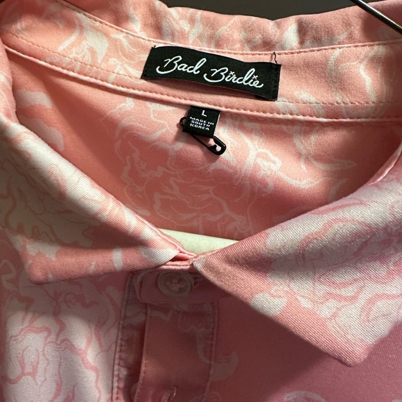 Bad Birdie Polo Shirt Men Large Pink Floral Print Golf Casual Rare Unique - Picture 2 of 3